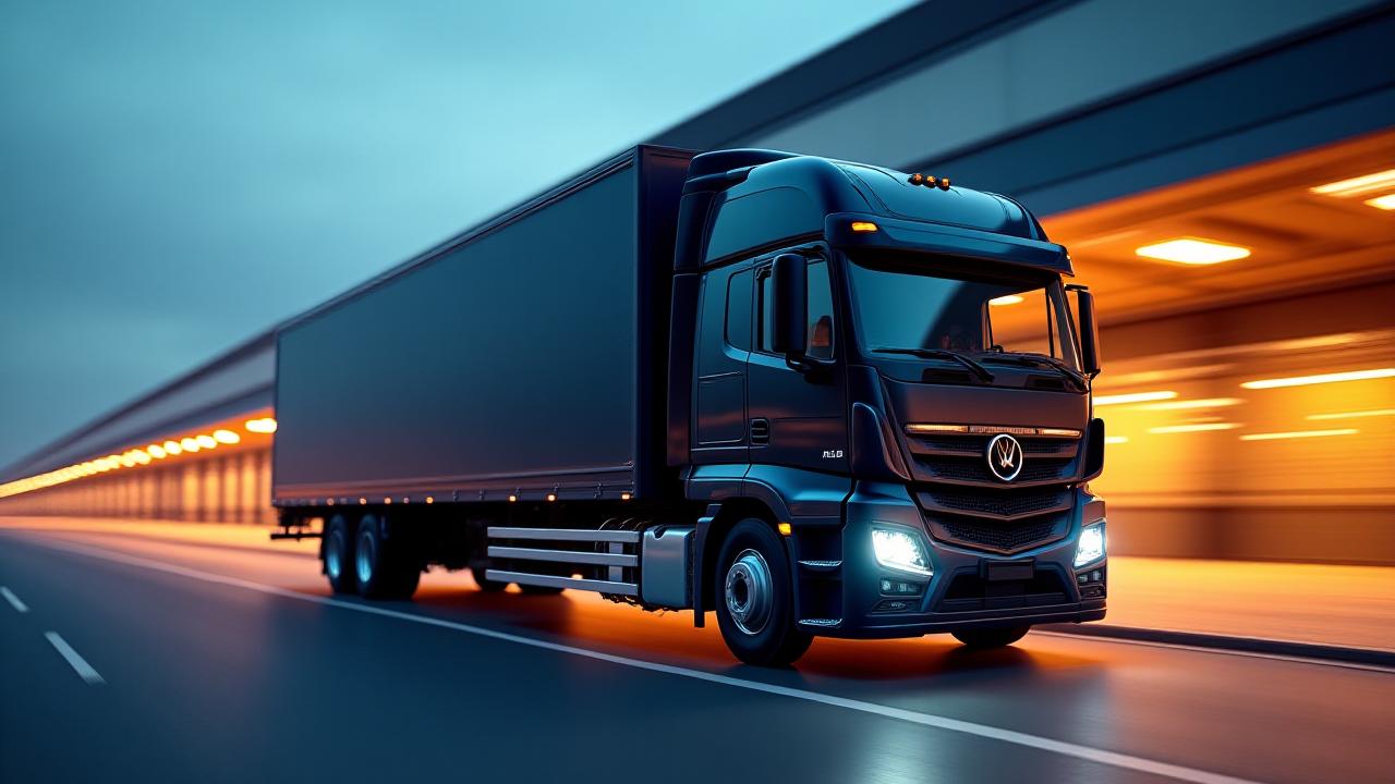 Modern logistics hub with B&J specialized hauling vehicle ready for urgent parcel delivery