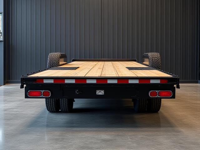 B&J flatbed trailer loaded with construction supplies