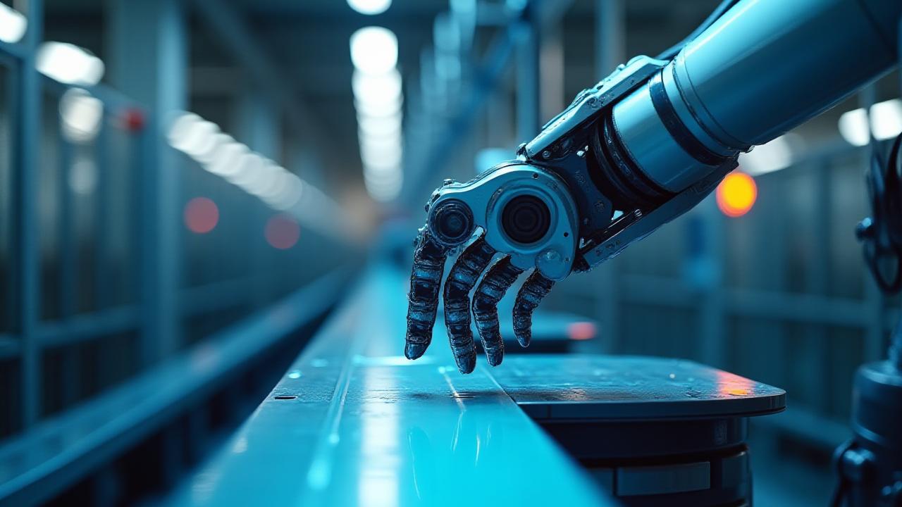 Close-up of a high-tech automated manufacturing production line in a clean facility