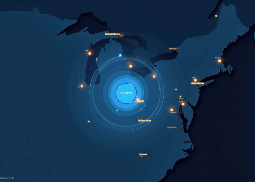 Detailed map showing the B&J Hotshot Hauling strategic service radius across Indiana, Ohio, Michigan, and Illinois.